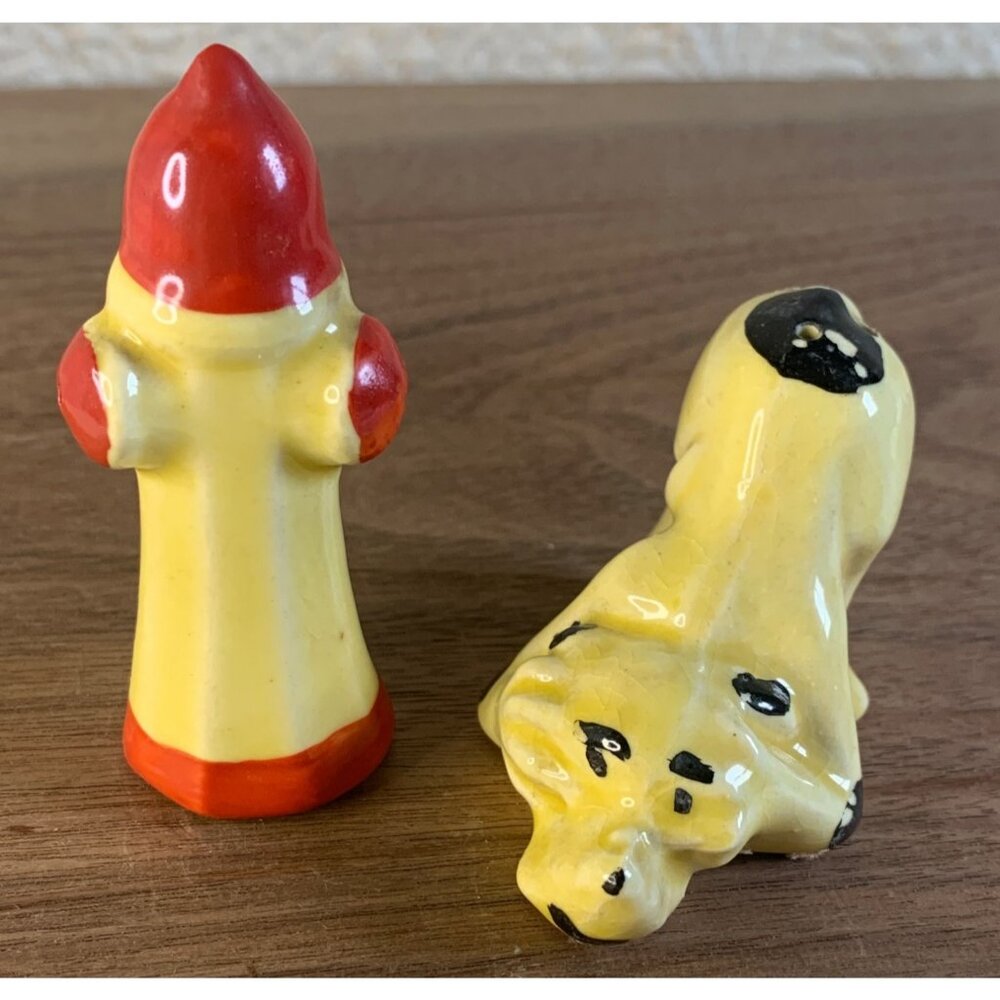 Vintage Dog and Fire Hydrine Salt & Pepper Shaker Set